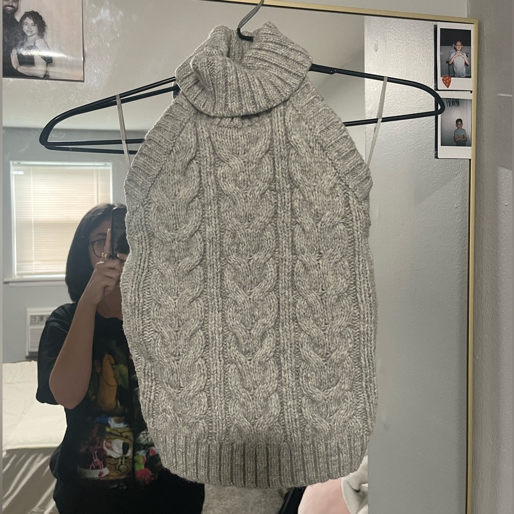 Gray Cable Knit Turtleneck Halter